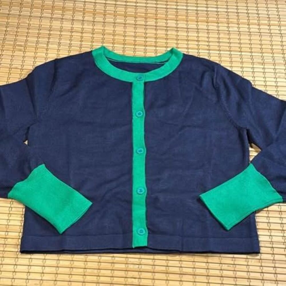 Navy and Green Women's Cardigan